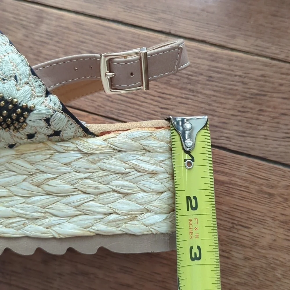 Patrizia by Spring Step Floral Stitched Wedge Heel Beaded Embellishments Size 8